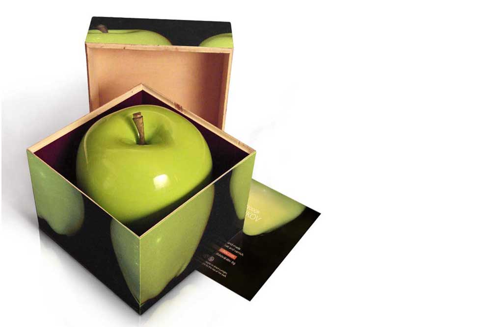 wooden apple in gift box