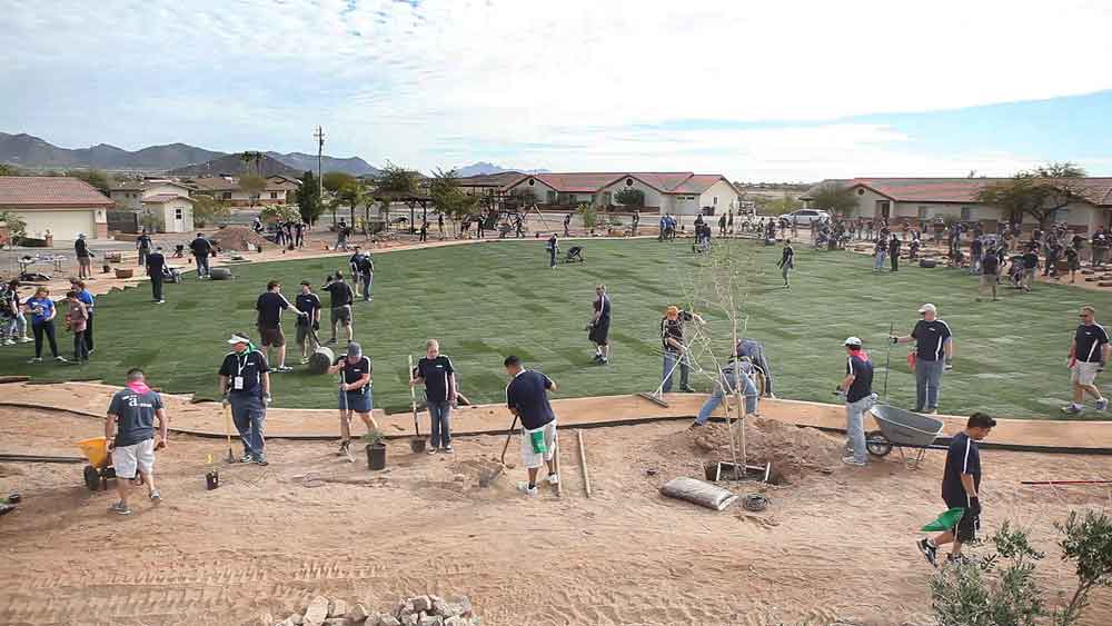 team building a park in the desert