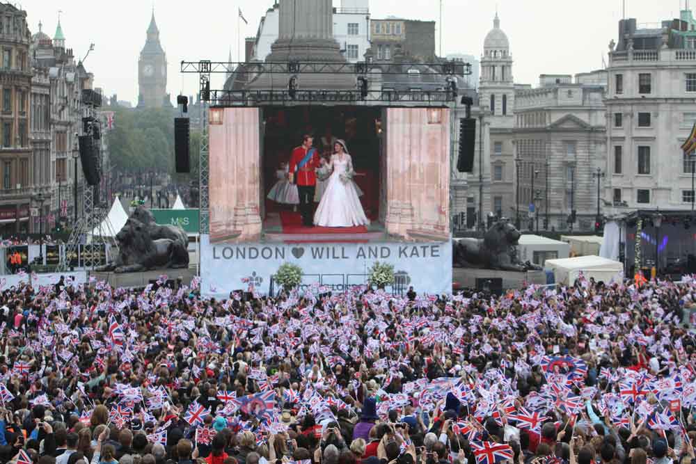 Royal wedding public viewing celebrations Trafalger Square